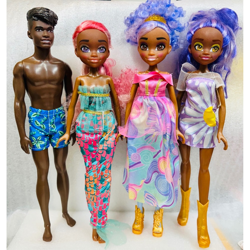 4‎ pc Fashion Dolls Boy Girl Mermaid Princess Fantasy Set Kids Gift Ken Barbie